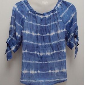 NWT Unique SpectrumWomen's Blue/White SS Off the Shoulder Top Size XL